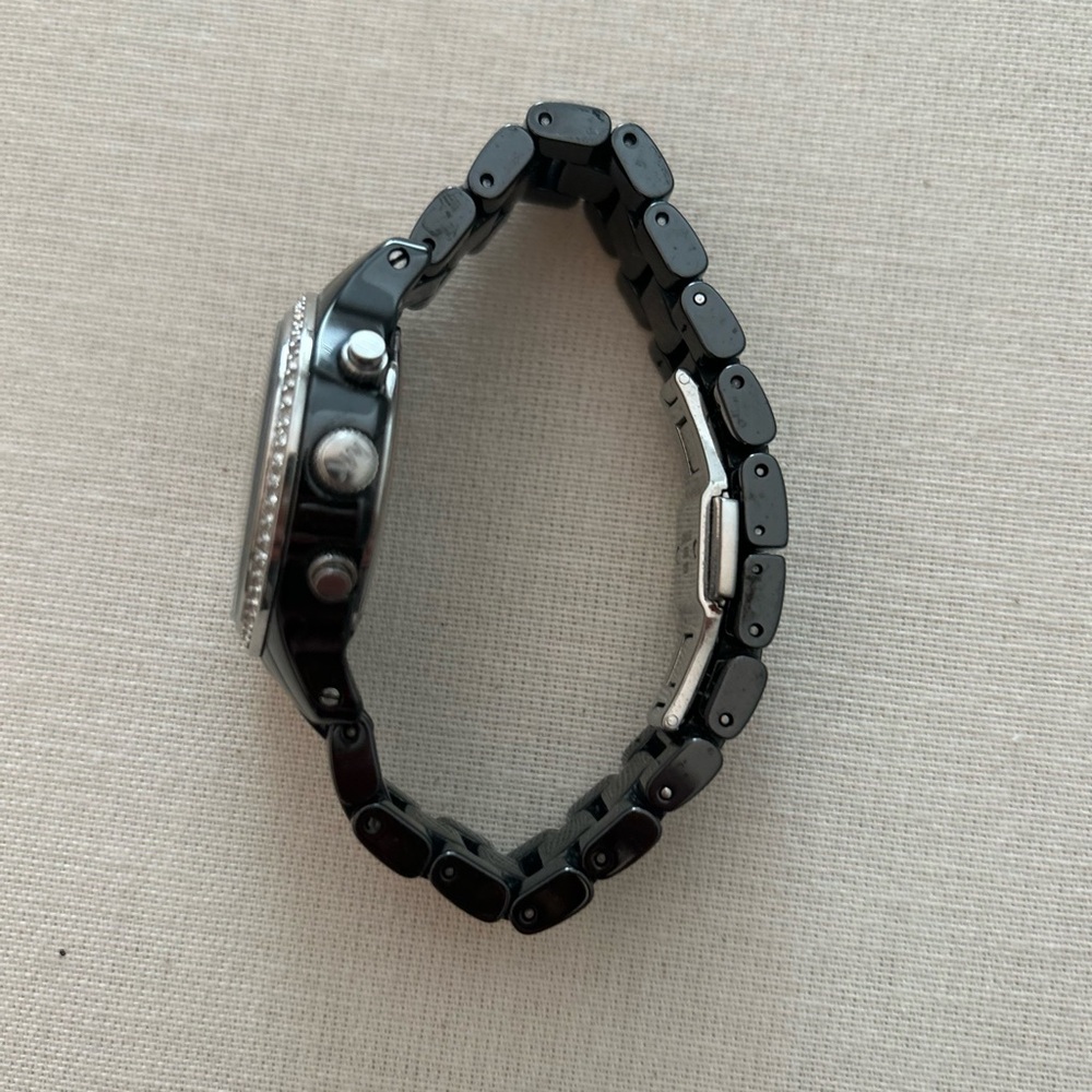 Michael Kors black hematite ceramic watch with crystal bezel